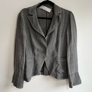 CHARLES NOLAN | Gray 100% Linen Blazer Style Jacket with White Topstitch